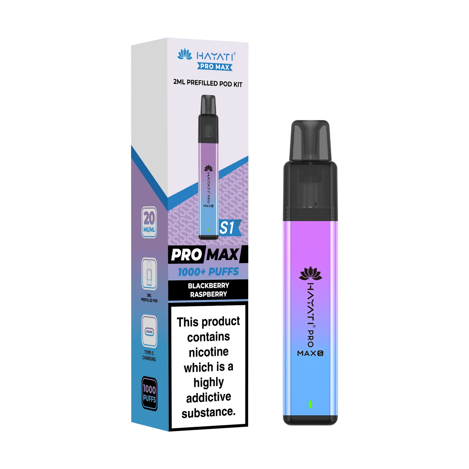 Hayati Pro Max S1 1000 Puff Prefilled Pod Kit Vape At Door