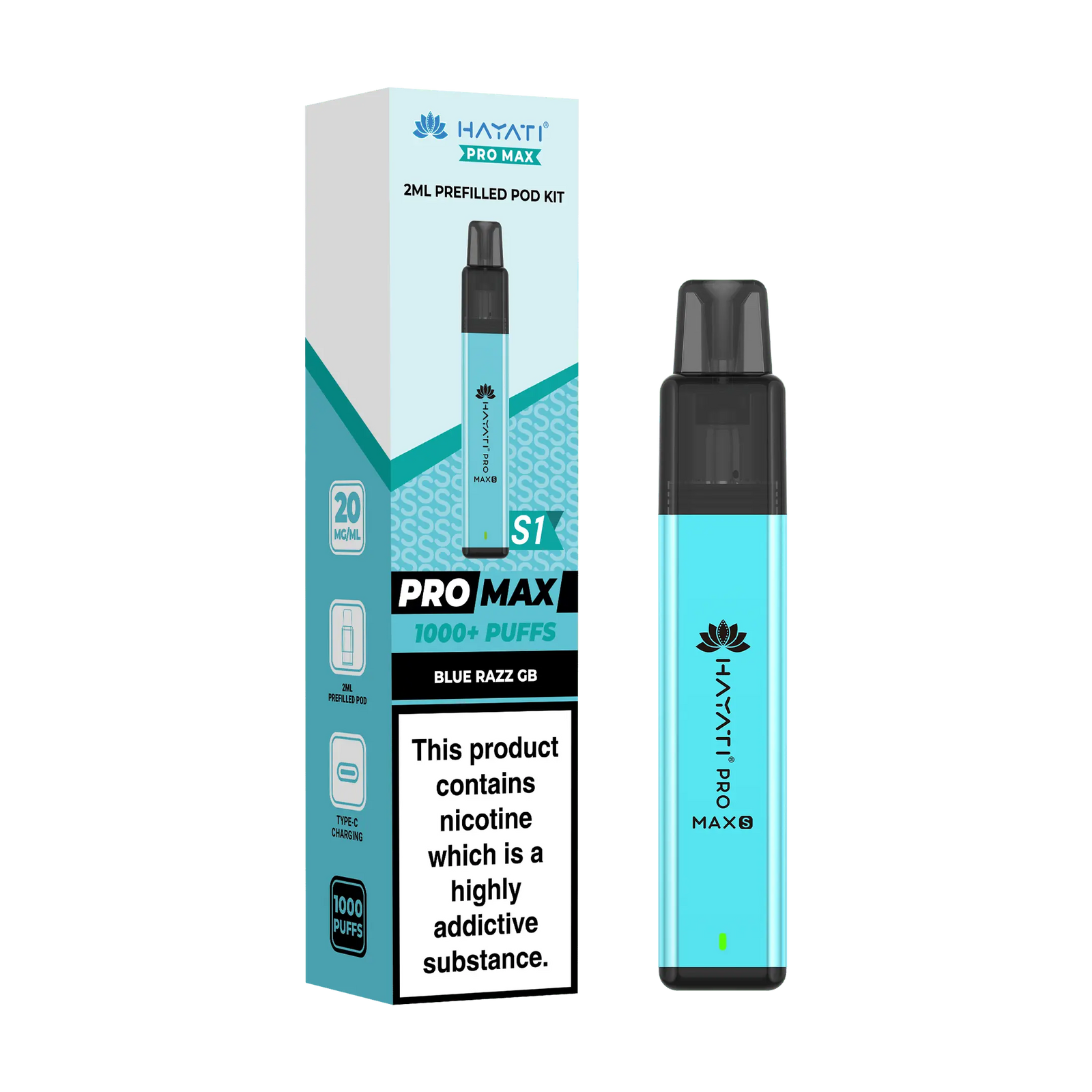 Hayati Pro Max S1 1000 Puff Prefilled Pod Kit Vape At Door