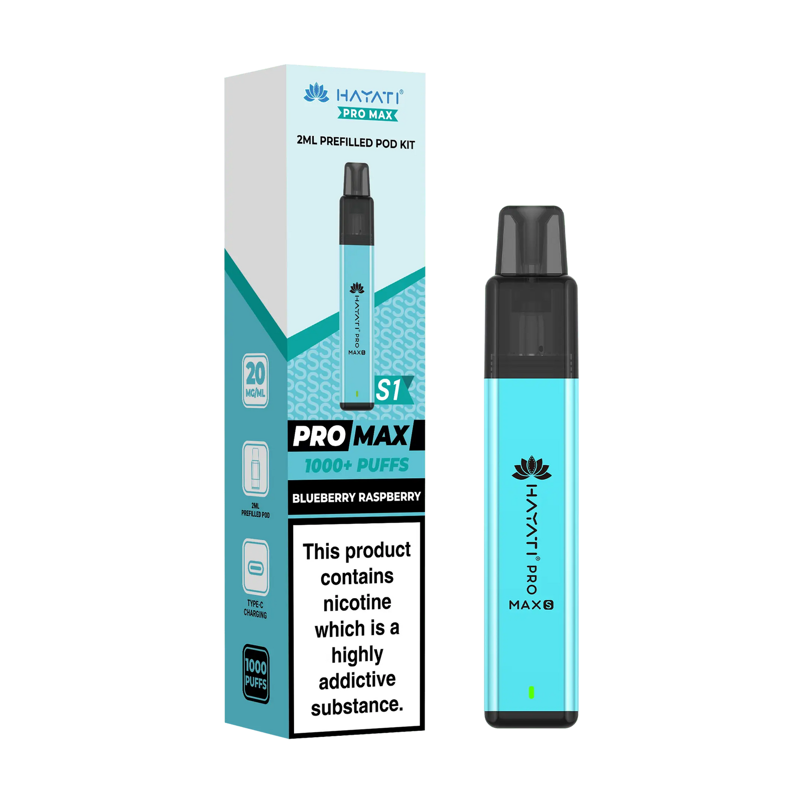 Hayati Pro Max S1 1000 Puff Prefilled Pod Kit Vape At Door