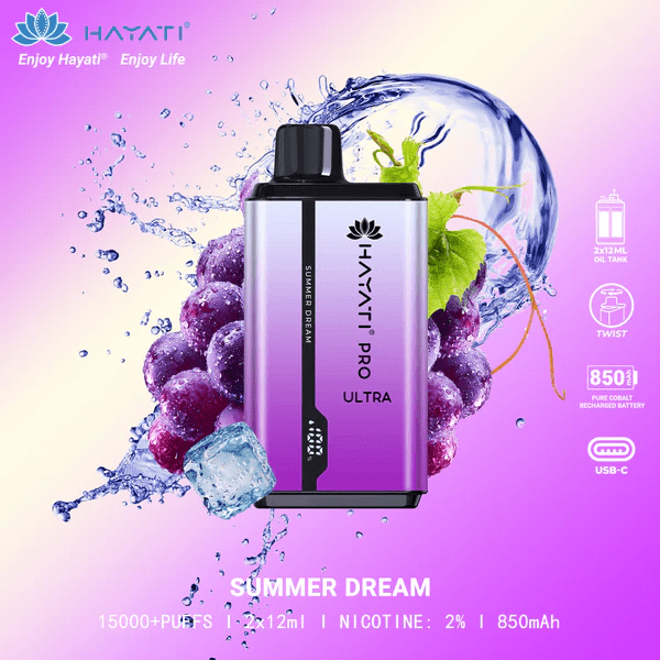 Hayati Pro Ultra 15000 Puffs Disposable Vape featuring Summer Dream flavor for a tropical delight.