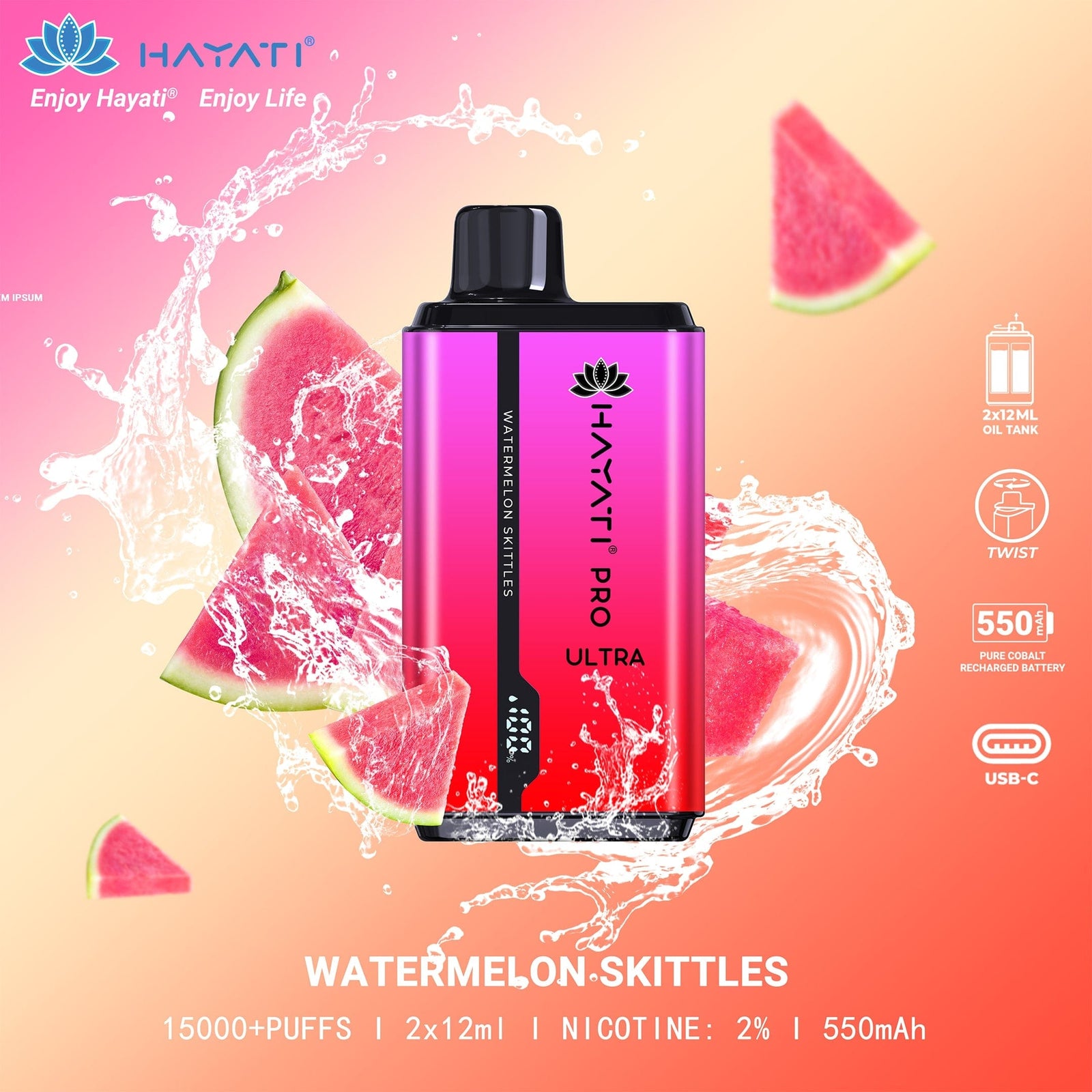 Hayati Pro Ultra 15000 Puffs Disposable Vape in Watermelon Skittles – a candy-inspired vape experience.