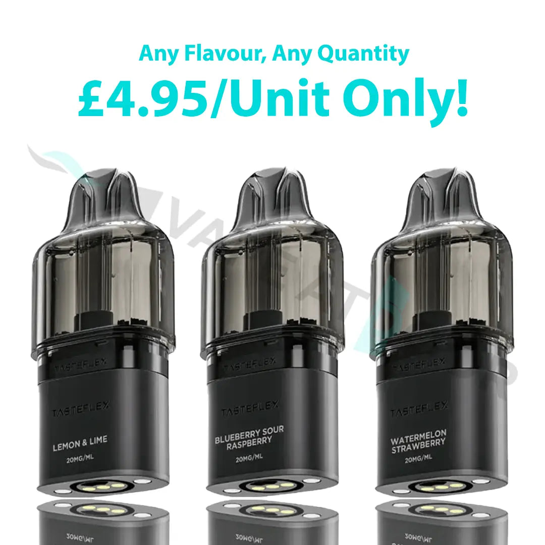 Three Oxva Tasteflex SL 12K Puffs Prefilled Replacement Pods appearing on a white background with pricing on it.