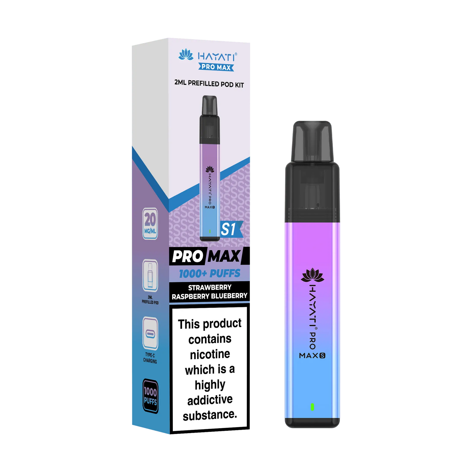 Hayati Pro Max S1 1000 Puff Prefilled Pod Kit Vape At Door