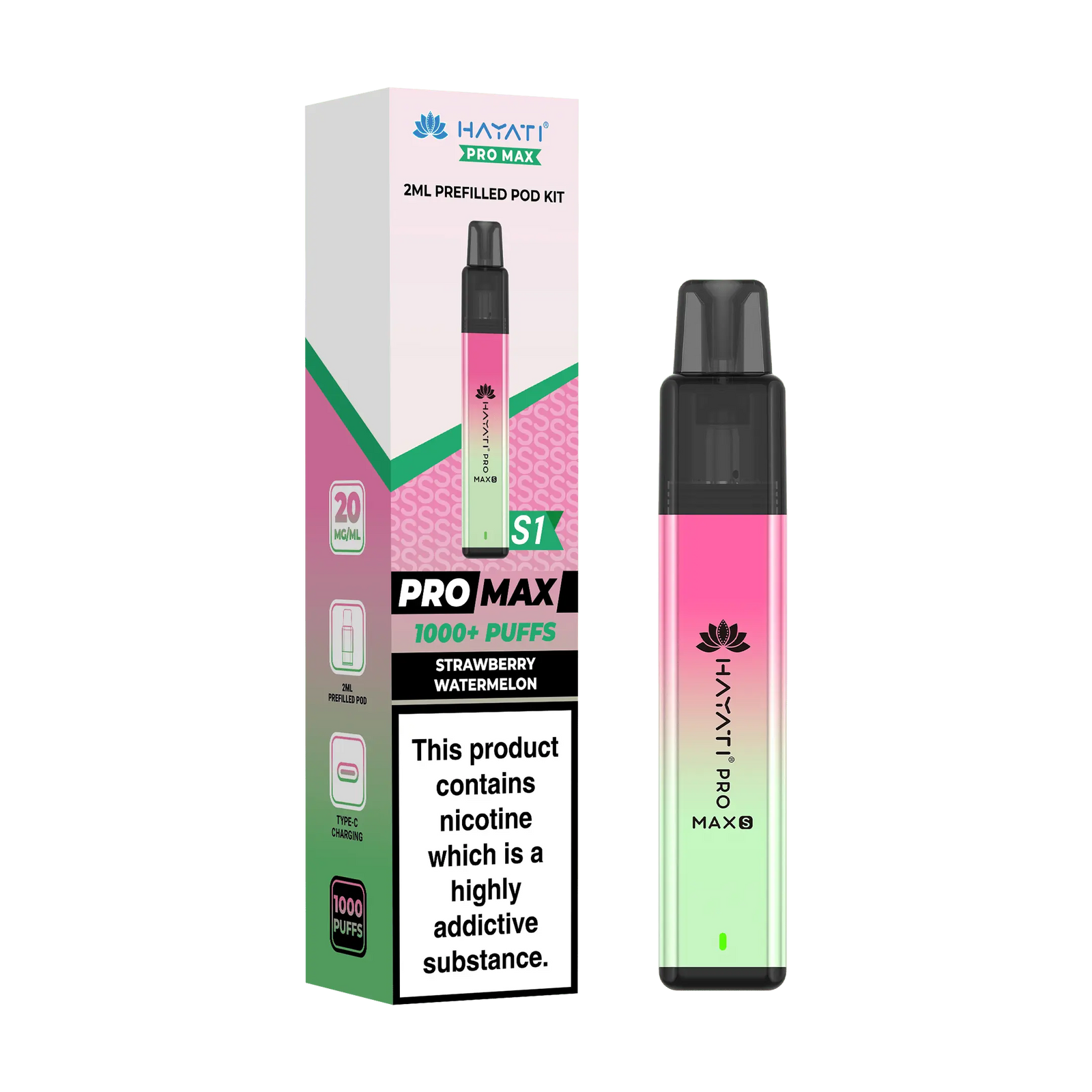 Hayati Pro Max S1 1000 Puff Prefilled Pod Kit Vape At Door
