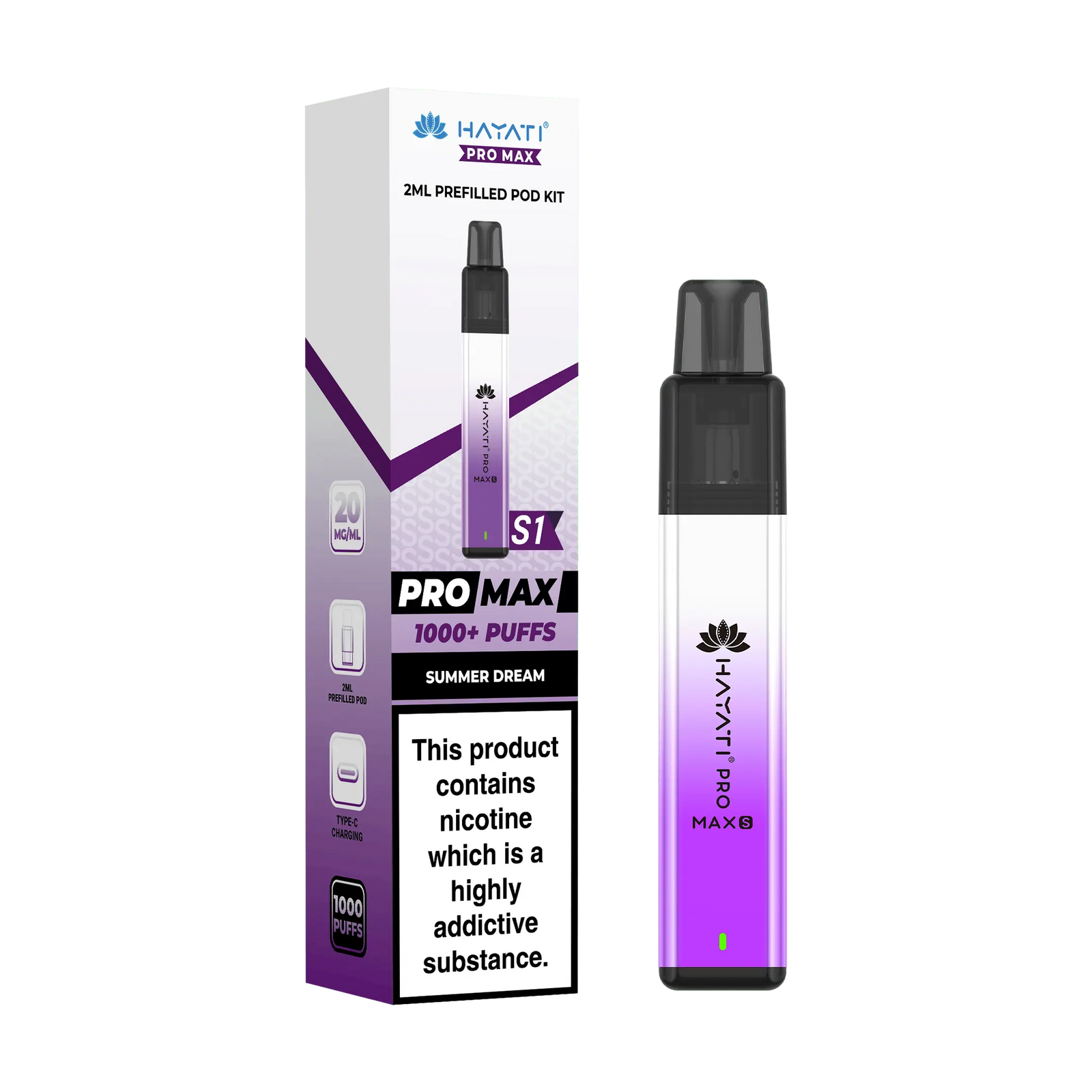 Hayati Pro Max S1 1000 Puff Prefilled Pod Kit Vape At Door