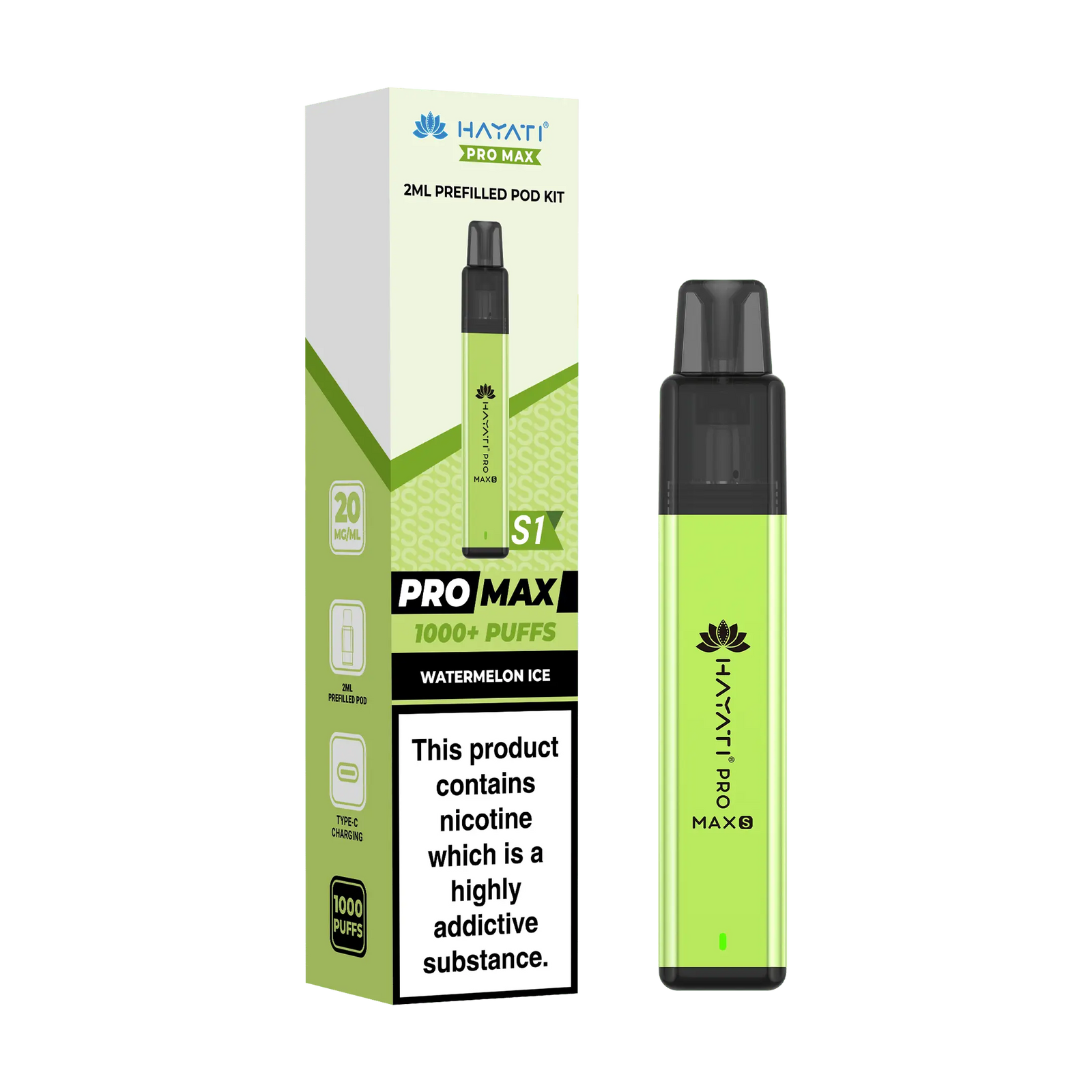 Hayati Pro Max S1 1000 Puff Prefilled Pod Kit Vape At Door