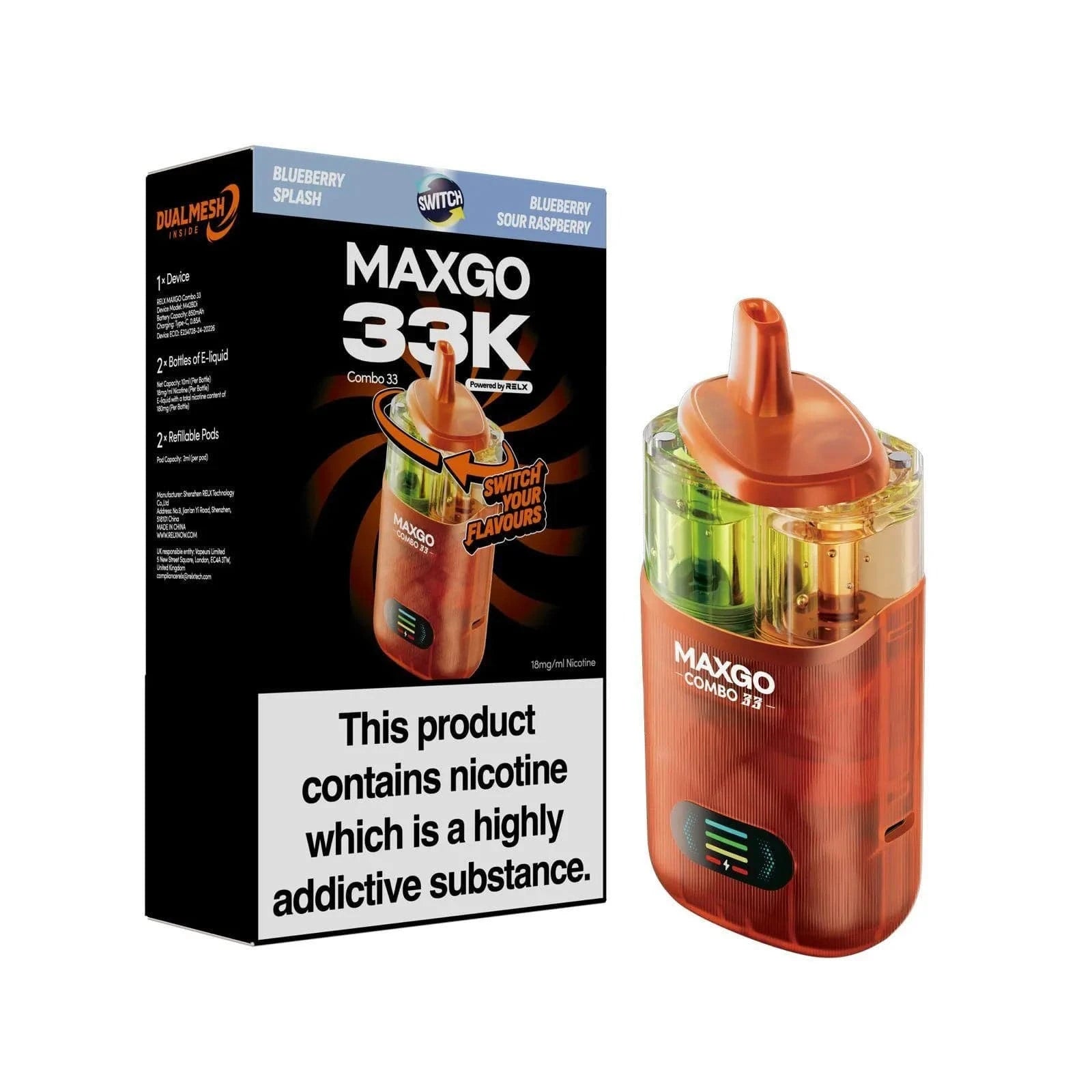 RELX MAXGO COMBO 33K Puffs Prefilled Pod Kit