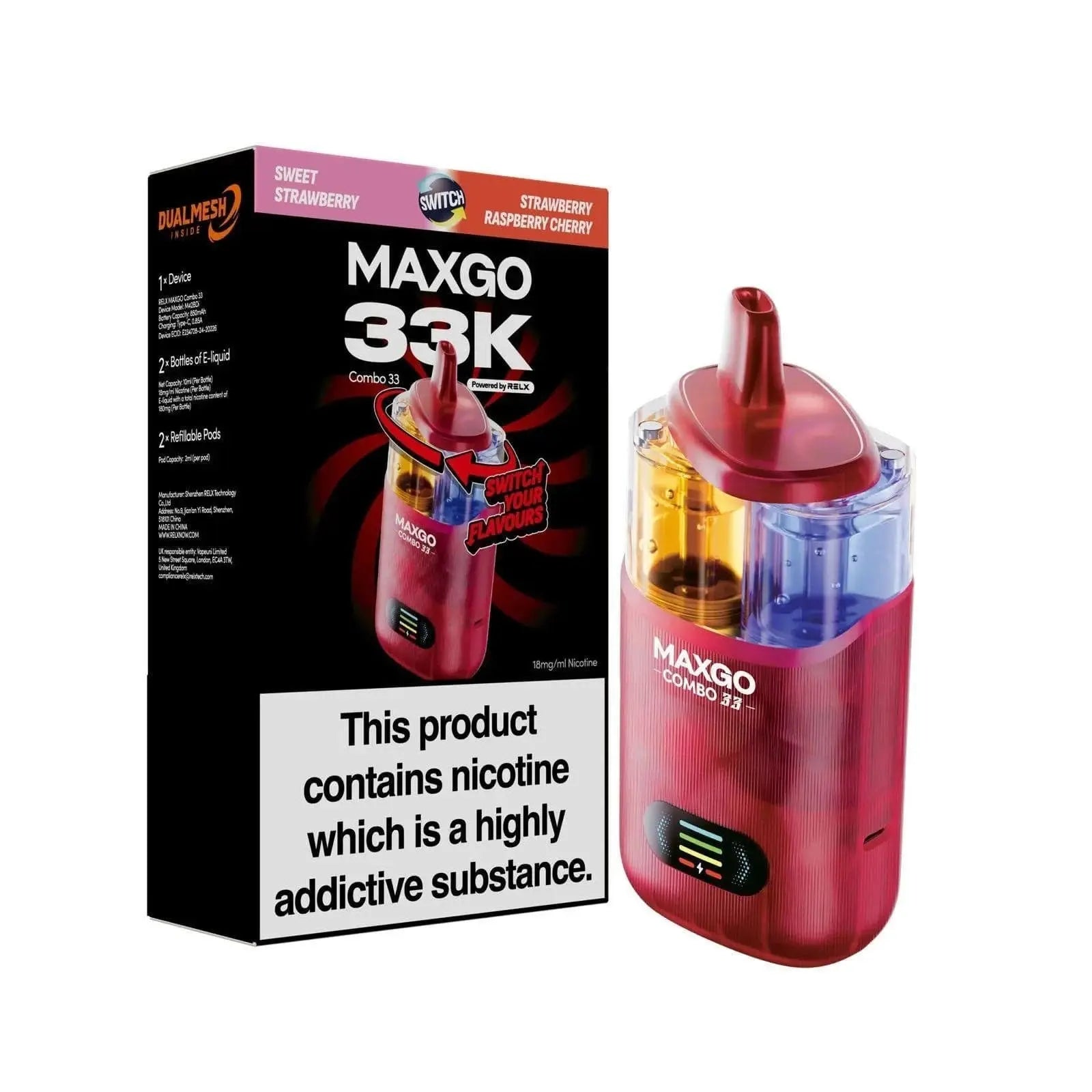 RELX MAXGO COMBO 33K Puffs Prefilled Pod Kit Vape At Door