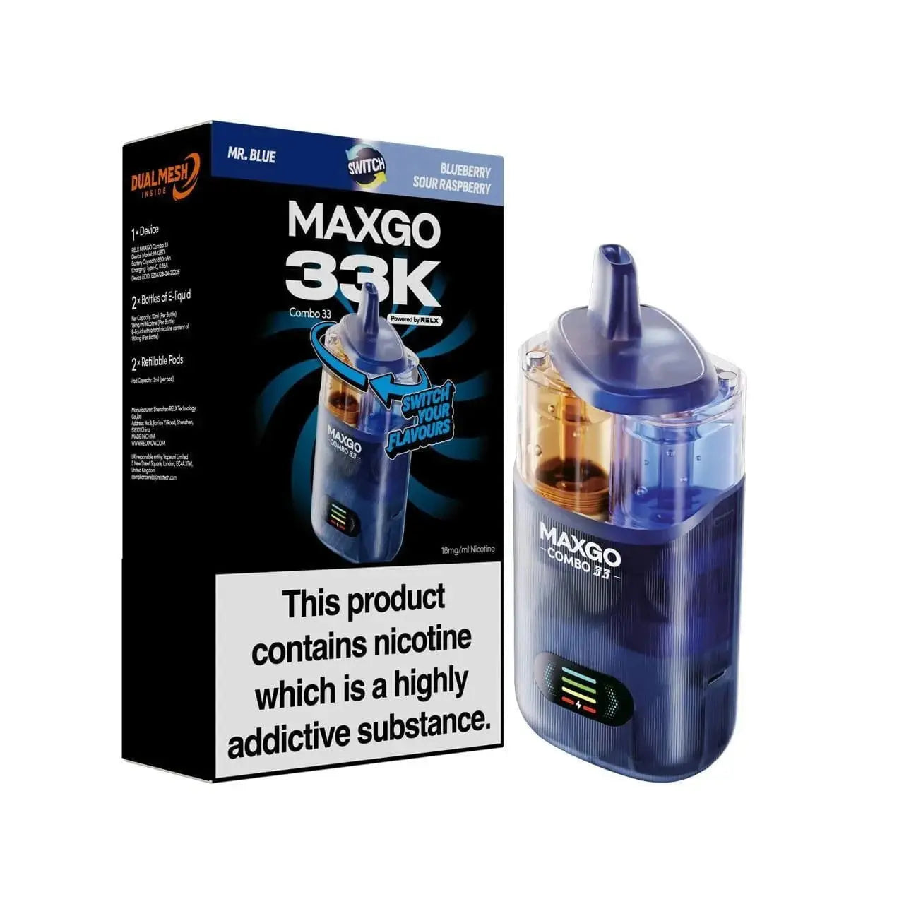 RELX MAXGO COMBO 33K Puffs Prefilled Pod Kit Vape At Door