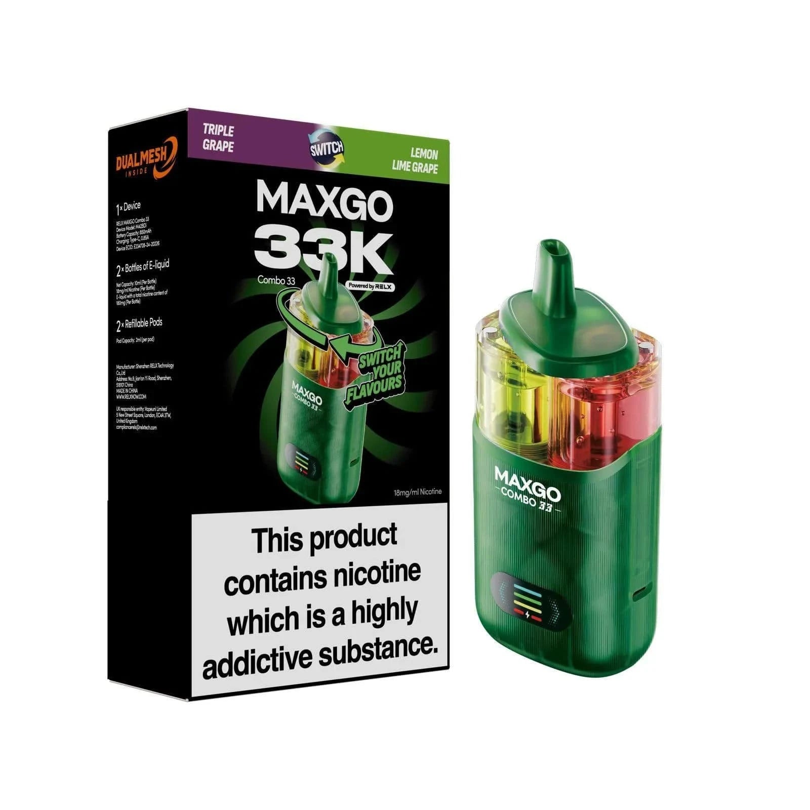 RELX MAXGO COMBO 33K Puffs Prefilled Pod Kit