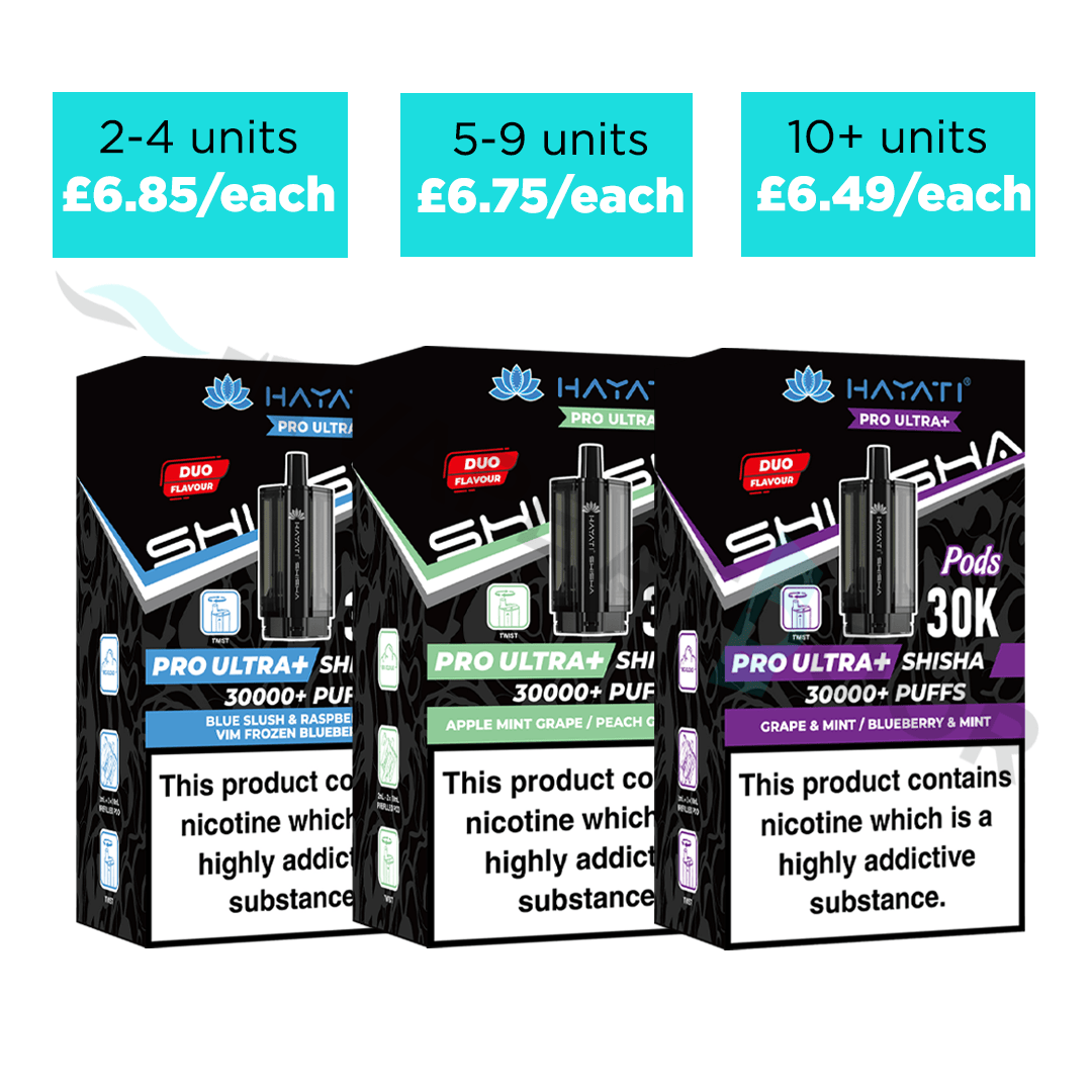 Three Hayati Pro Ultra Shisha Replacement Pods with Pricing Details