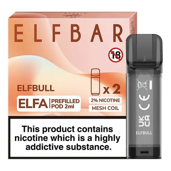 ELF Bar ELFA pre-filled 2ml nicotine salt e-liquid pods with mesh coil packaging.