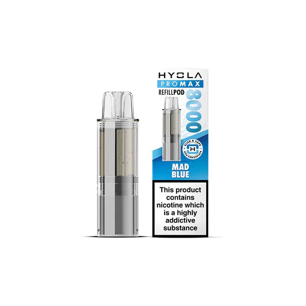 Three Hyola Pro Max refill pods with flavor options on a white background.