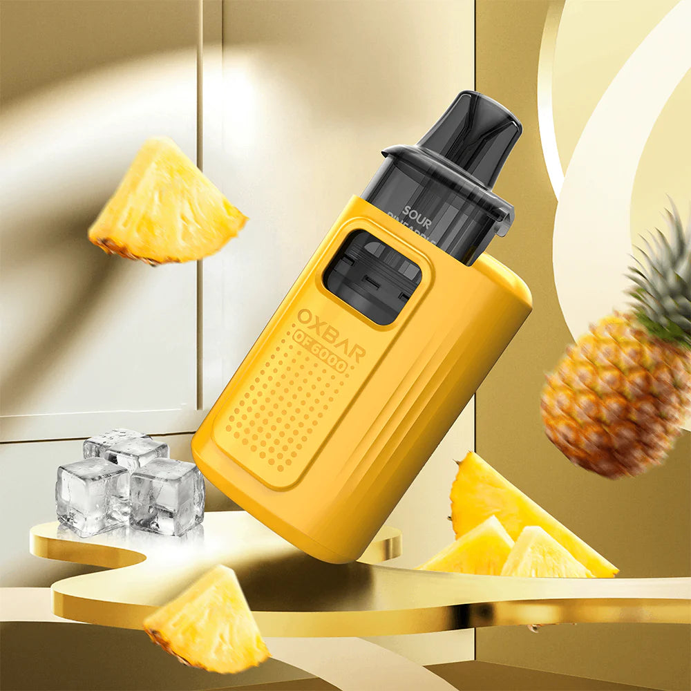 Oxva Oxbar OF 6000 Puffs Disposable Vape Kit in Sour Pineapple Ice flavor, combining tangy pineapple with an icy cool finish for a refreshing vape.