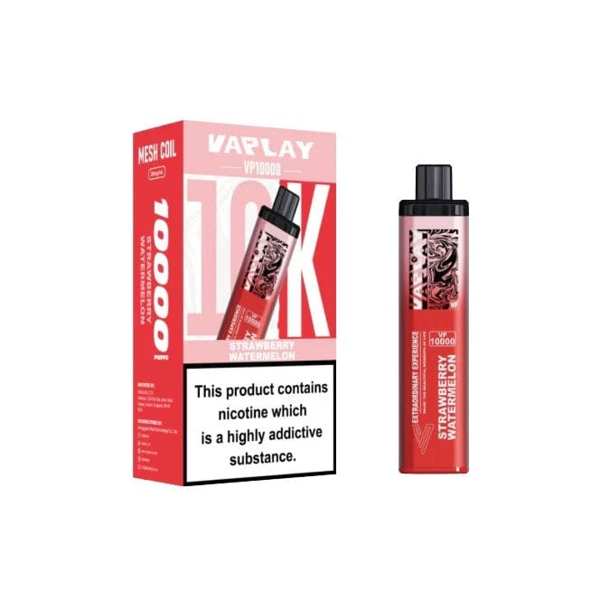 Three Vaplay VP10000 Prefilled Pod Vape Kit devices with pricing and discount information on a white background