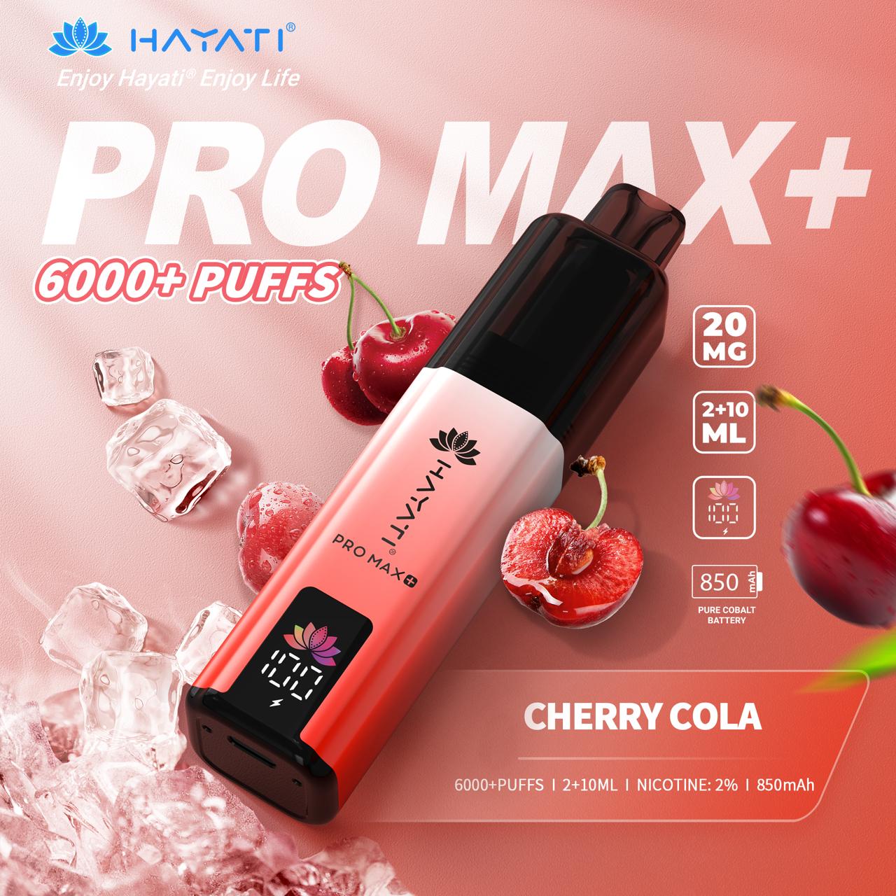 Three colorful Hayati Pro Max Plus 6000 Prefilled Pod Kits with pricing and quantity discounts on a white background