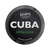 Three black nicotine pouches 43mg labeled 'Cuba' with branding and promotional text on a white background.