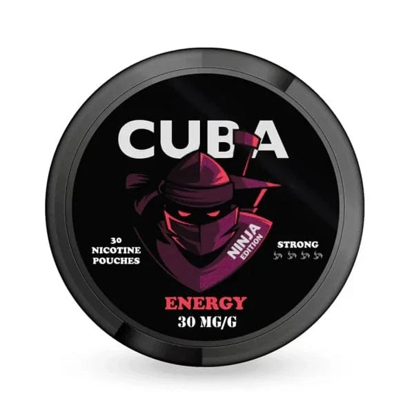 Three Cuba Ninja Snus 30mg nicotine pouches with different flavors on a white background, featuring promotional text.