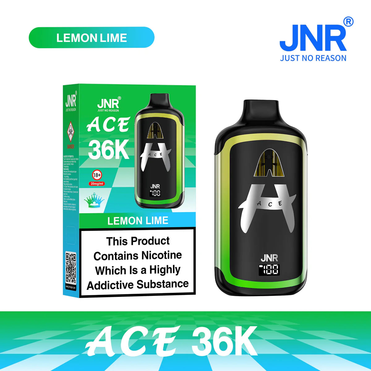 Three black vape devices with colorful accents and 'JNR Ace' branding on a white background.