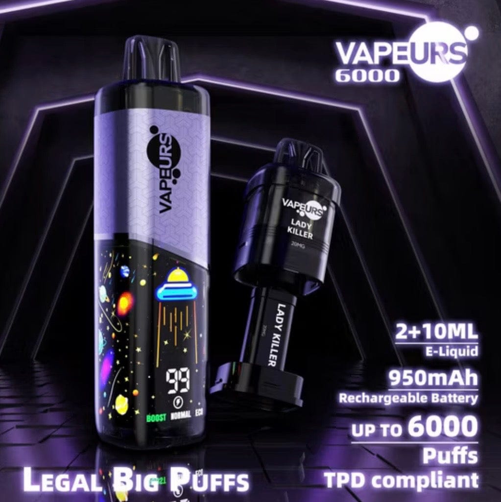 Three Vapeurs 6000 Puffs Vape Devices with Pricing and Discount Detail.