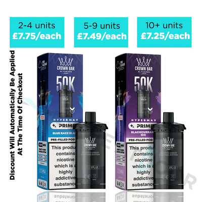 Two Al fakher hypermax prime replacement prefilled pods with packaging on a white background with multibuy deal offers.