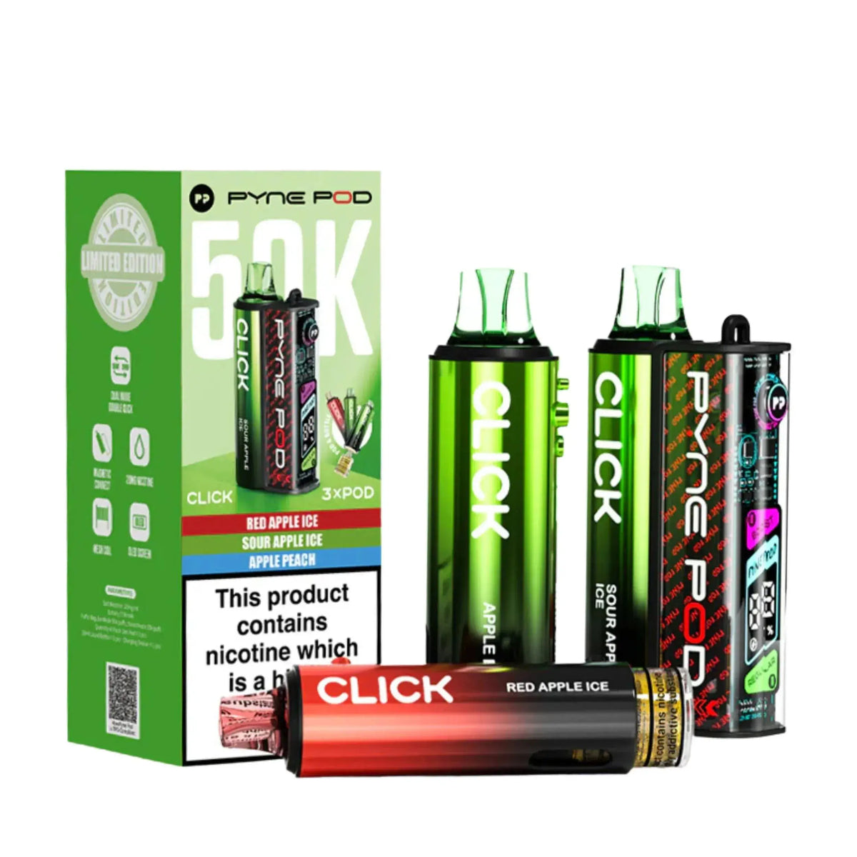 Pyne Pod Click 50K Prefilled Pod Kit – 50,000 Puffs, LED Display &amp; Mesh Coil
