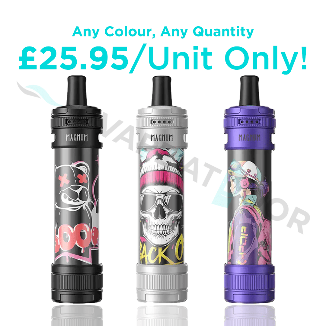 Three aspire magnum devices with pricing details on a white background.