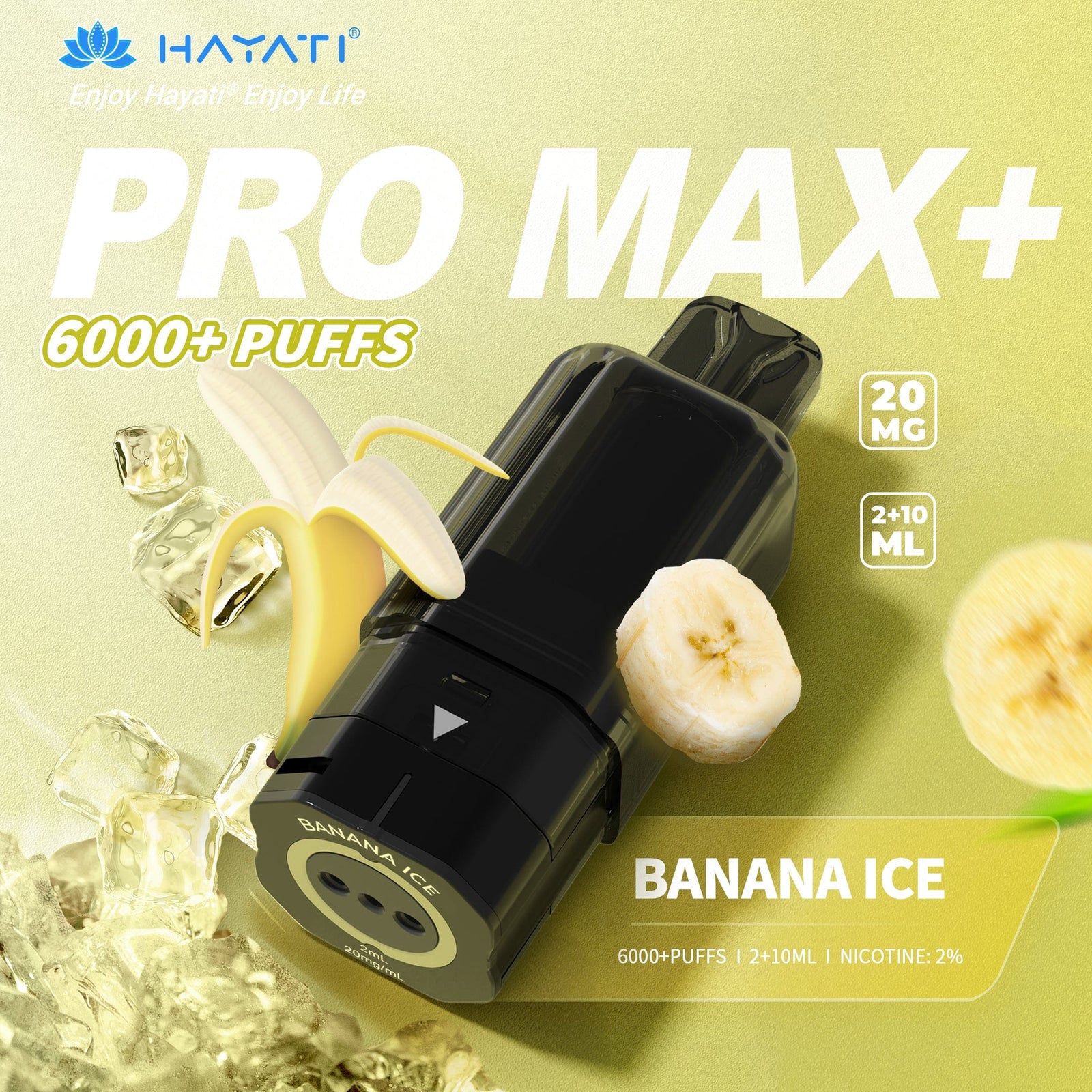 Hayati Pro Max Plus 6000 Replacement Pods with price discount labels for different quantity ranges on a white background.