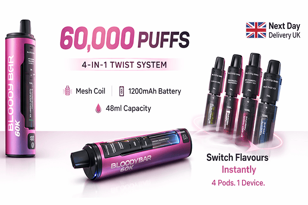 Bloody Bar 60k Puffs Hero Banner with Specs and Next day delivery