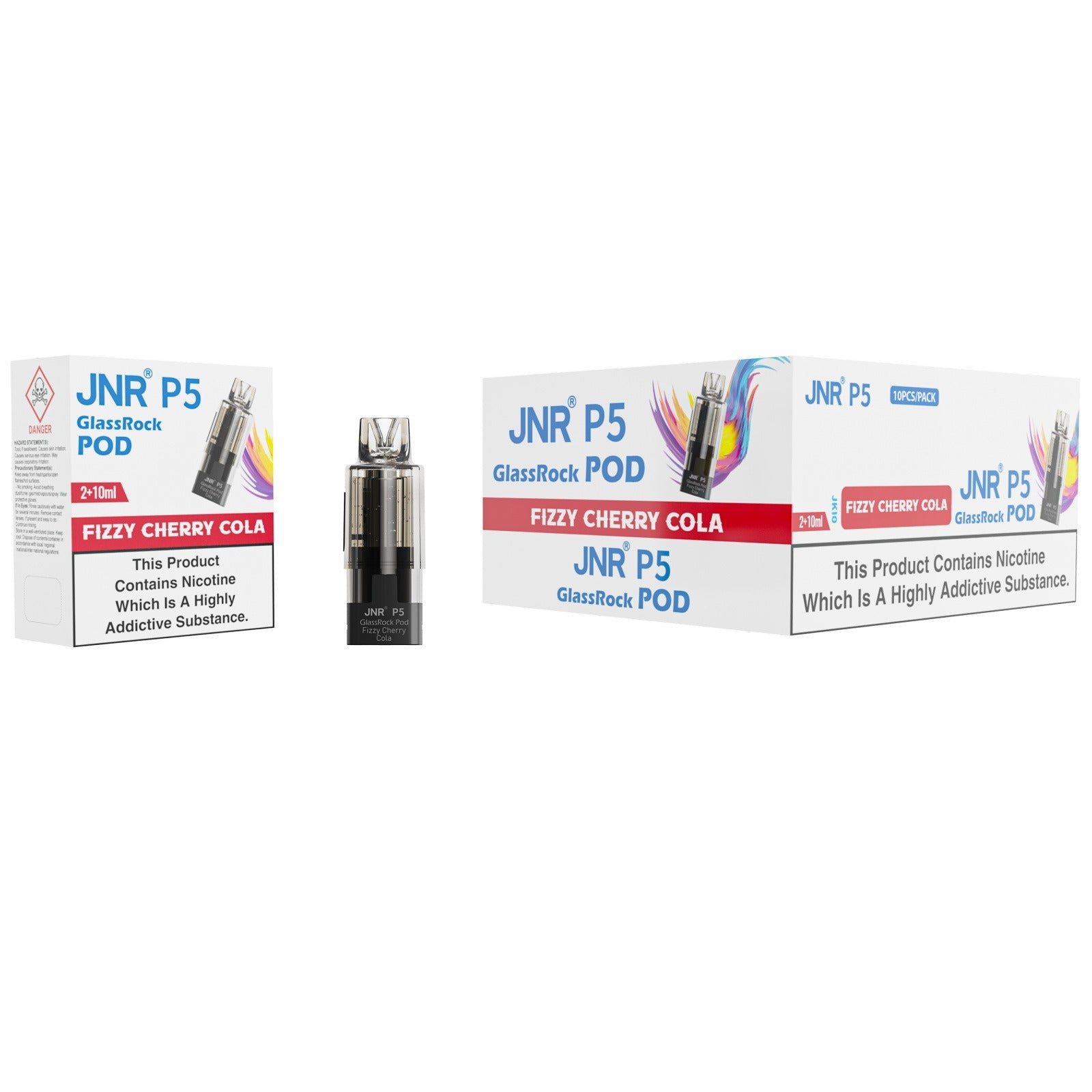 JNR P5 GlassRock PODs packaging with flavor options and price on a white background