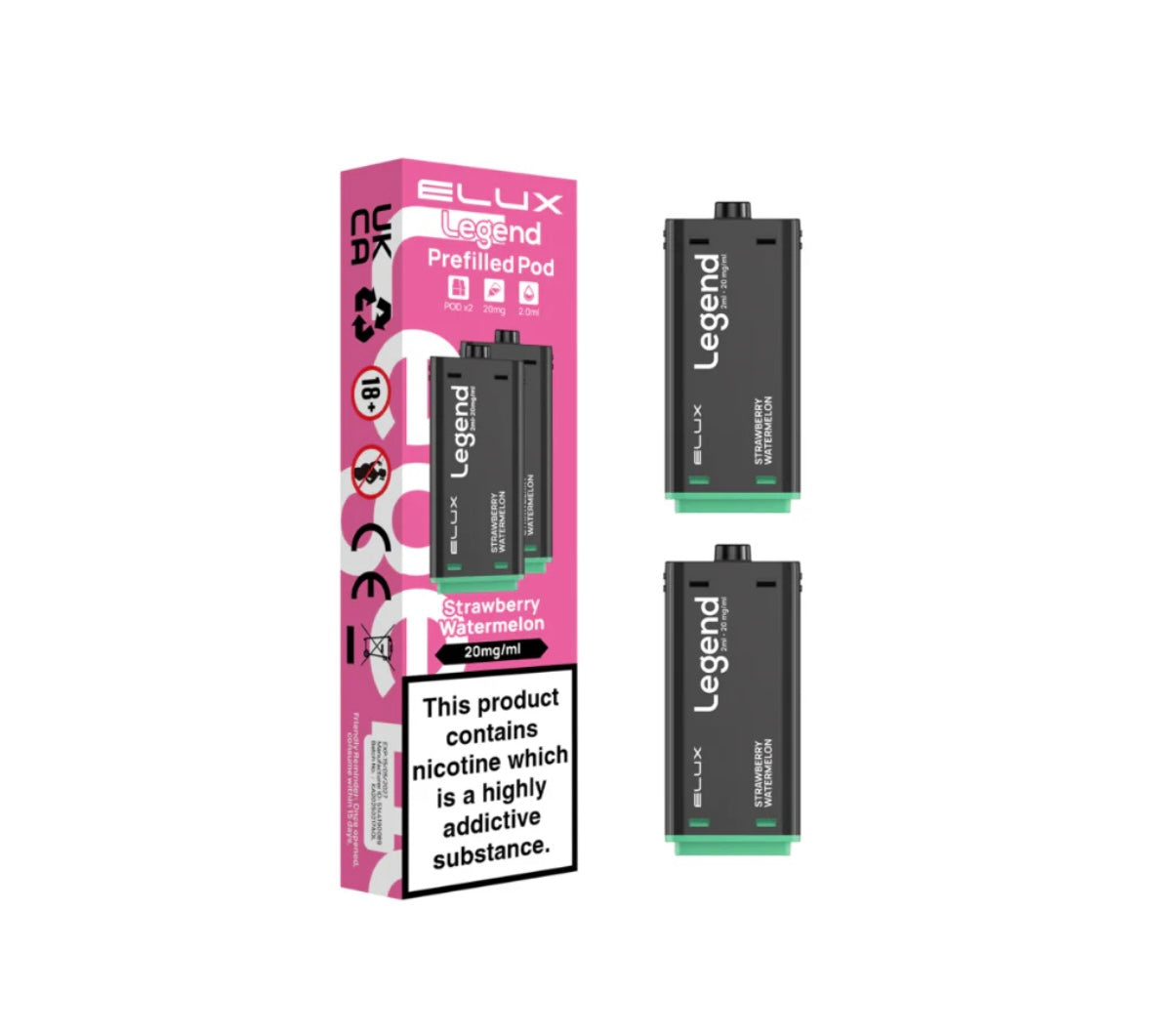 Three boxes of Elux Legend prefilled vape pods with flavor options and pricing information.