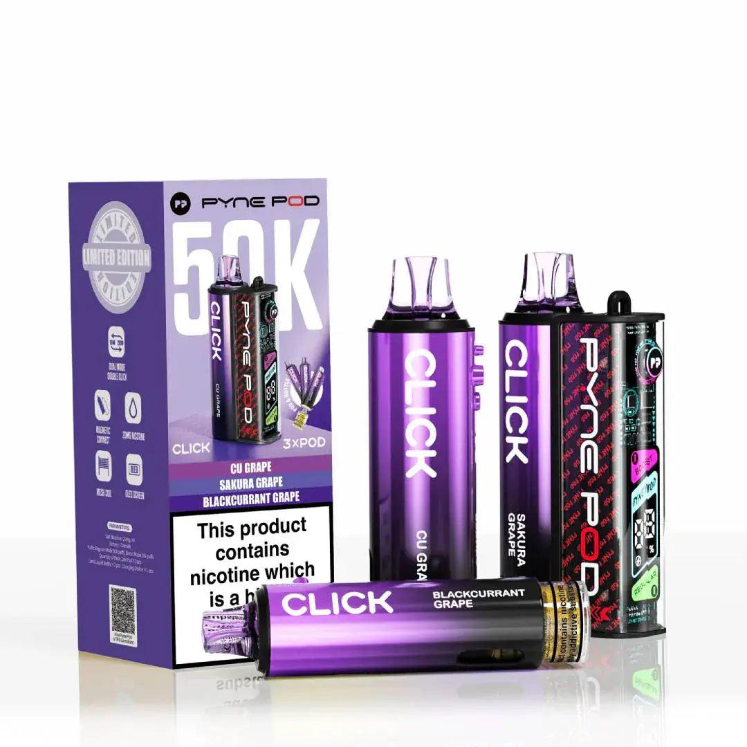 Pyne Pod Click 50K Prefilled Pod Kit – 50,000 Puffs, LED Display &amp; Mesh Coil
