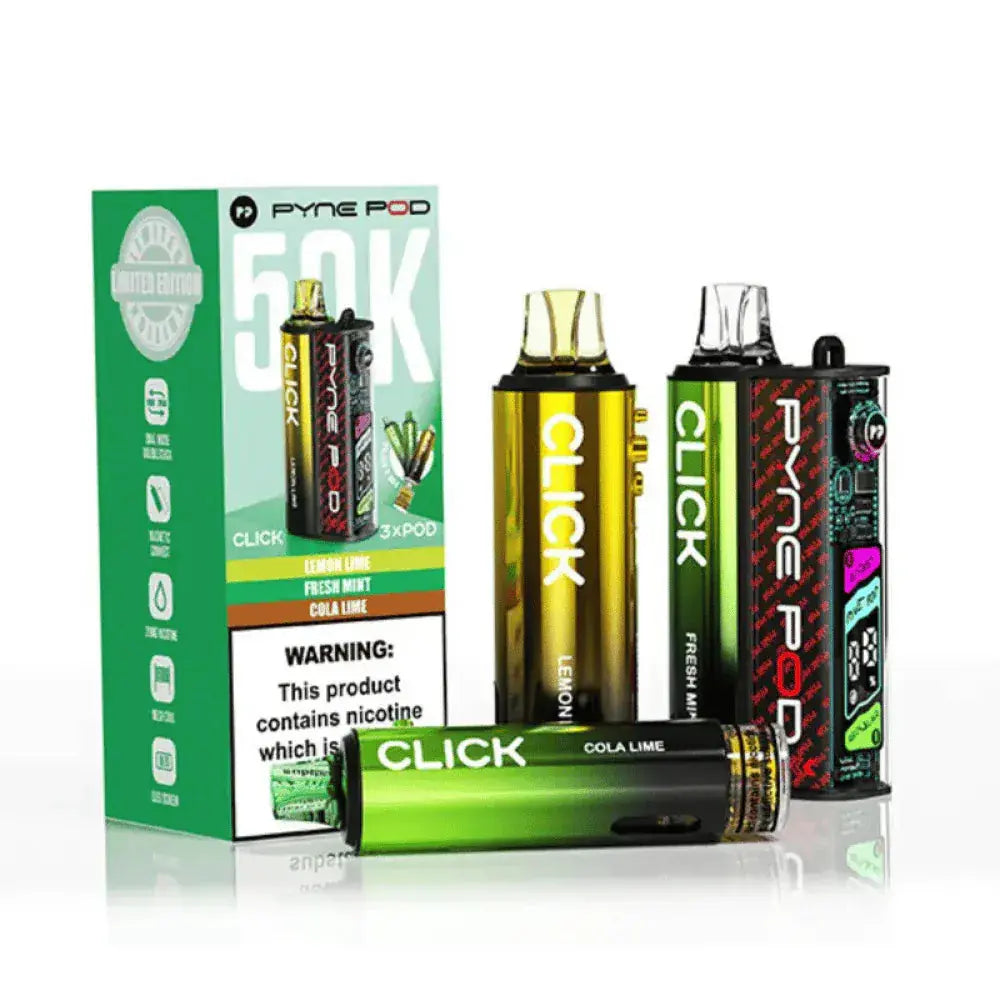Pyne Pod Click 50K Prefilled Pod Kit – 50,000 Puffs, LED Display & Mesh Coil Vape At Door