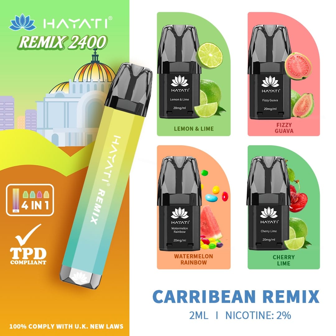 Hayati Remix Caribbean Remix Starter Kit Includes Lemon & Lime, Fizzy Guava, Watermelon Rainbow and Cherry Lime