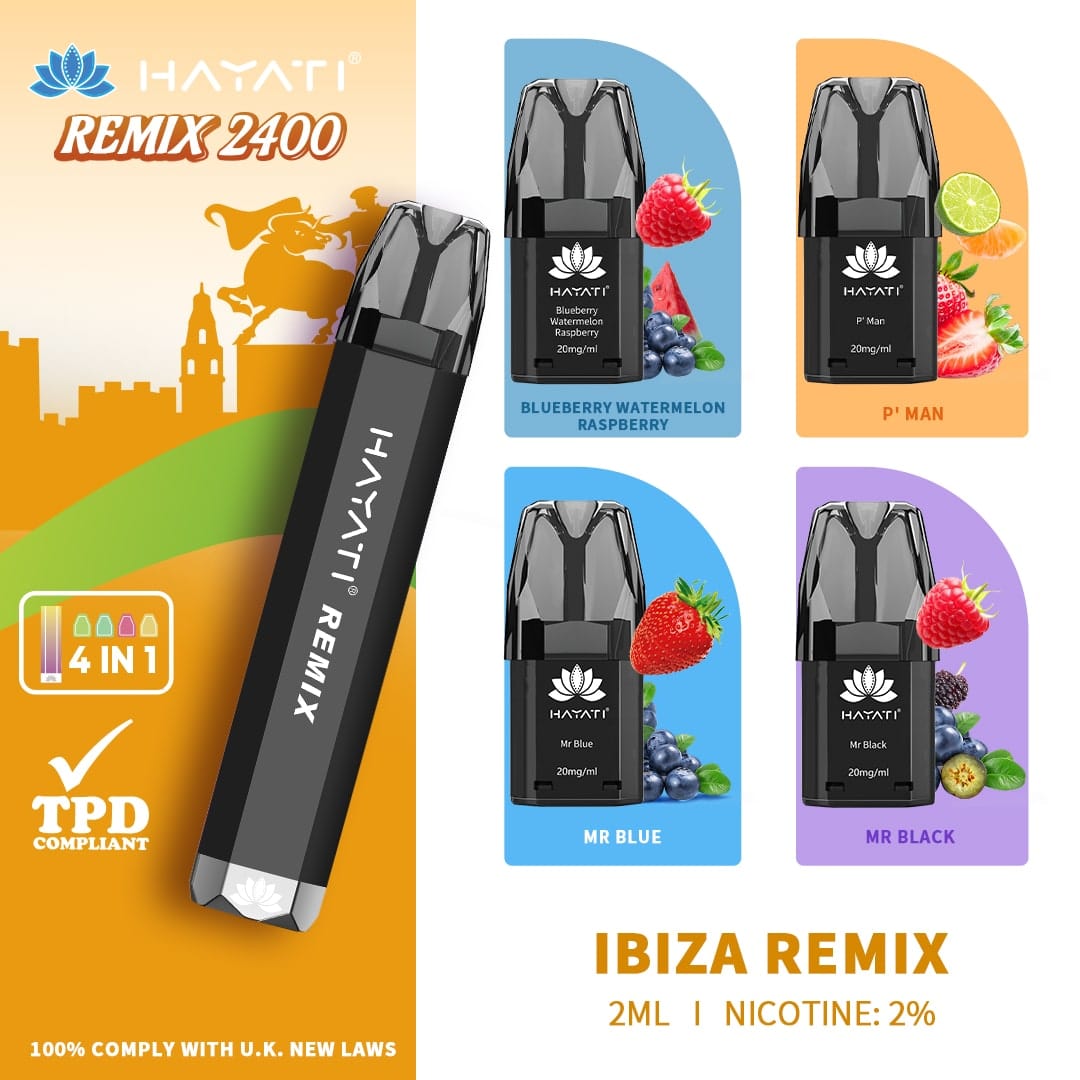 Hayati Remix Ibiza Remix Starter Kit Includes Blueberry Watermelon Raspberry, P'man, Mr Blue and Mr Black