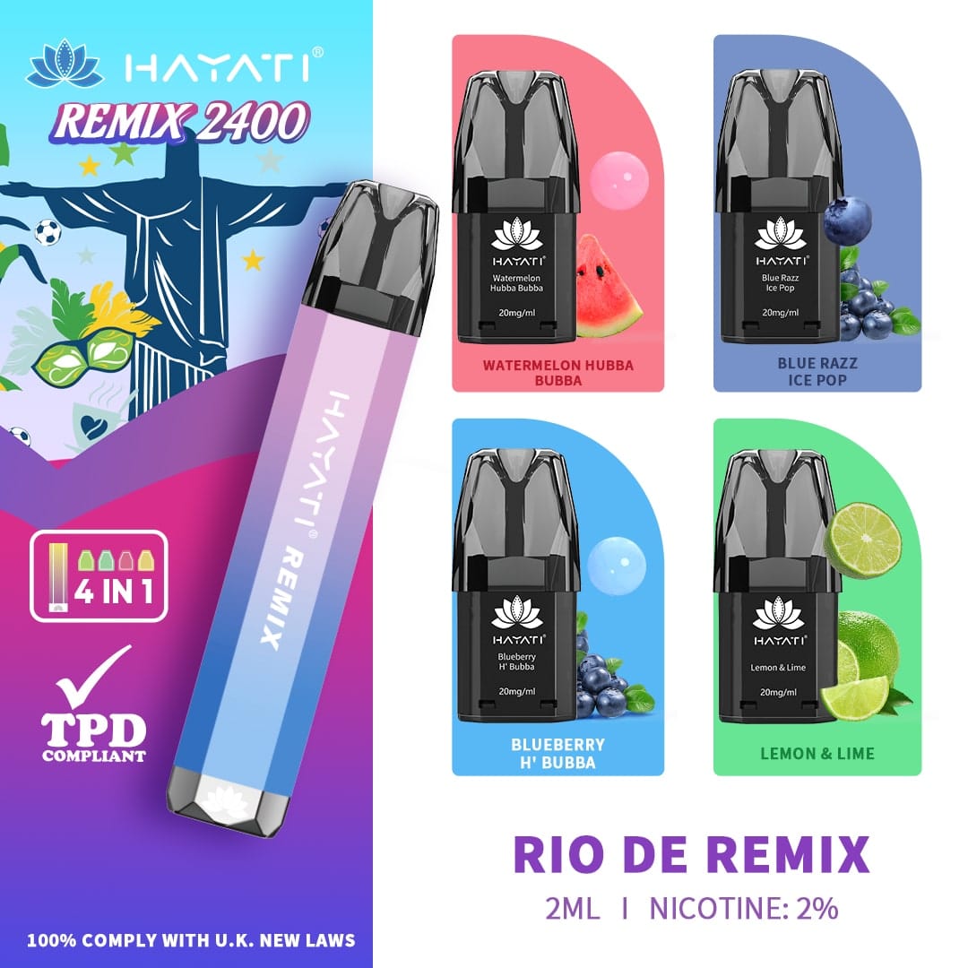 Hayati Remix Rio De Remix Starter Kit Includes Watermelon Hubba Bubba, Blue Razz Ice Pop, Blueberry Hubba Bubba and Lemon & Lime