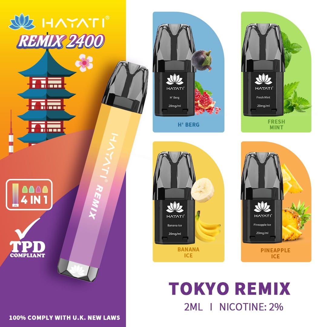 Hayati Remix Tokyo Remix Starter Kit Includes H'berg, Fresh Mint, Banana Ice and Pineapple Ice