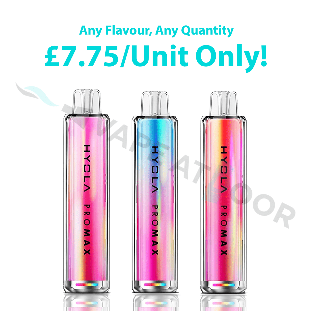 Three HYOLA PRO MAX 8000 Puffs vape devices with colorful gradient design on a white background.
