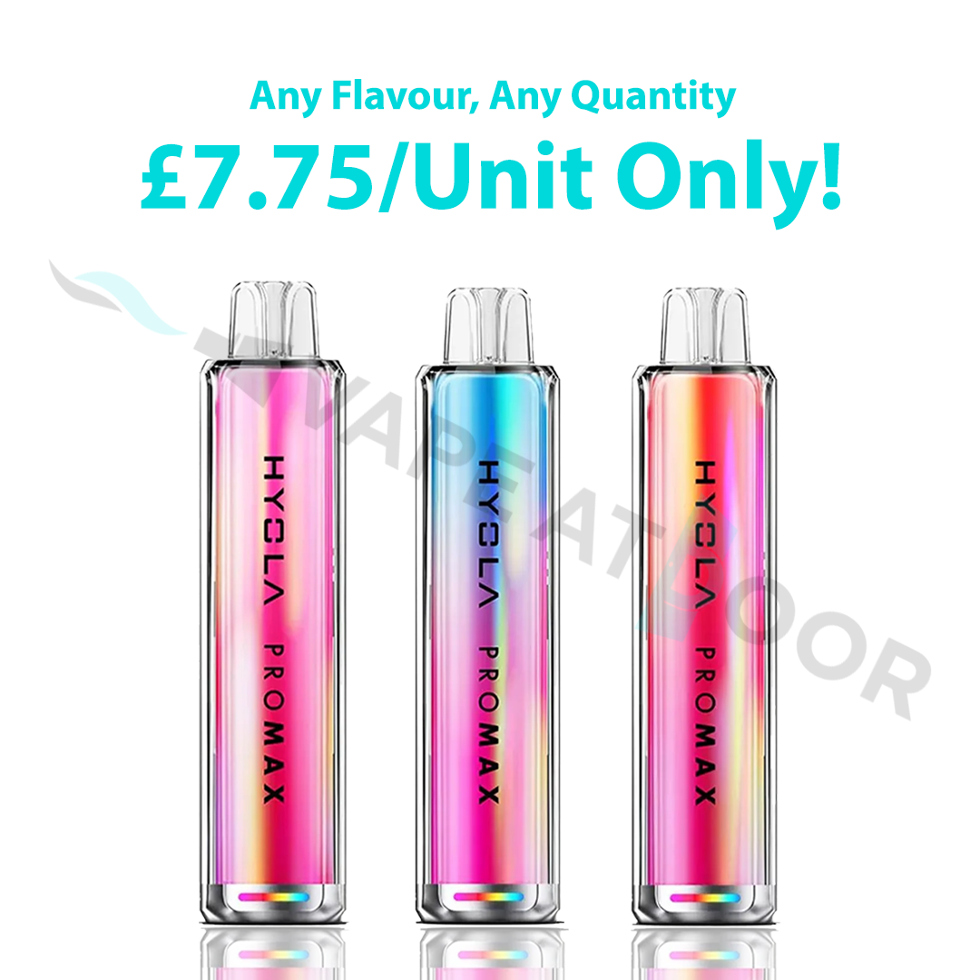Three HYOLA PRO MAX 8000 Puffs vape devices with colorful gradient design on a white background.