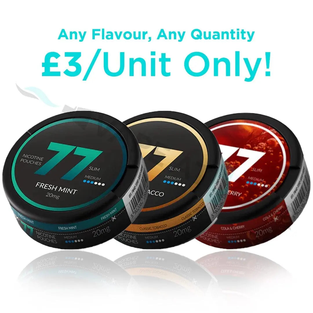 77 Nicotine Pouches 20mg for £3 Any Flavour/Any Quantity