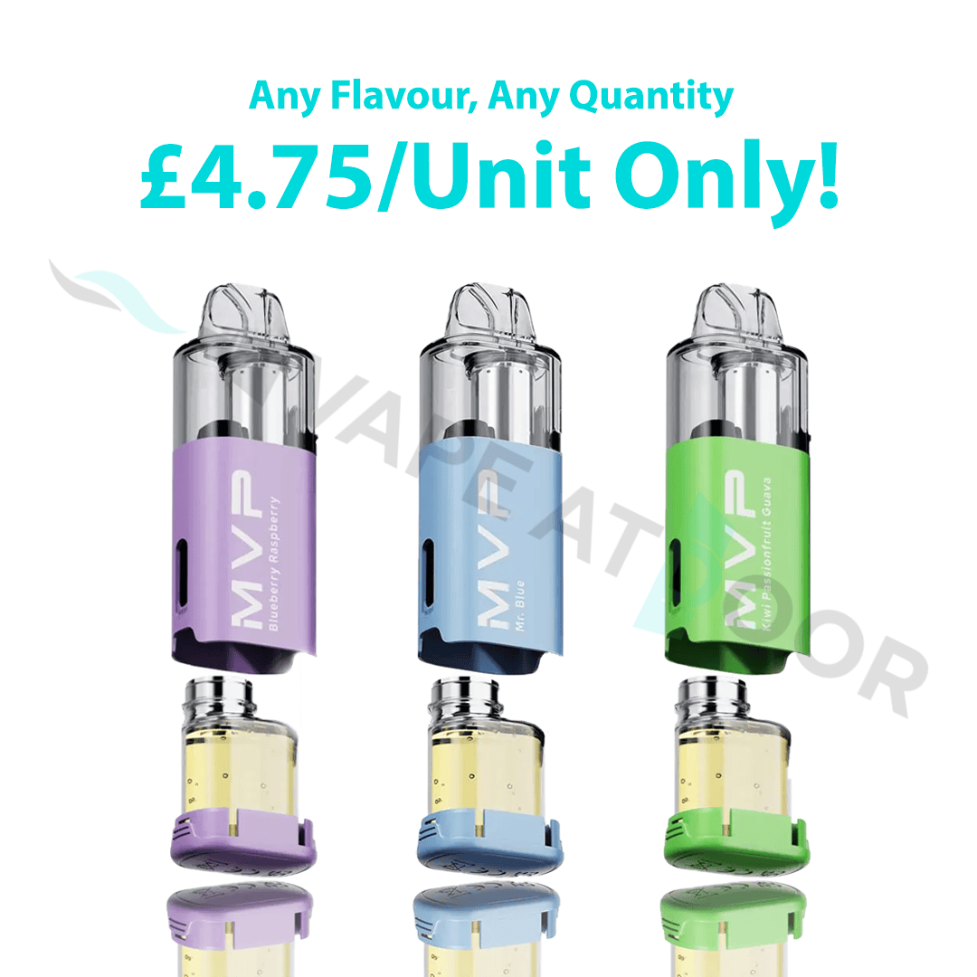 Three Innokin MVP 20K Puffs Prefilled Replacement Pods appering on a white background with pricing on it.