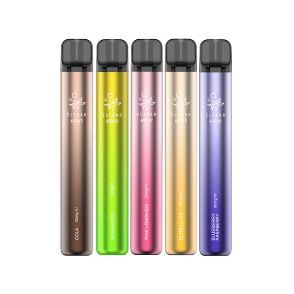 Elfbar 600 disposable vape Cola, Elfbull, Pink Lemonade, Blueberry Raspberry Flavours