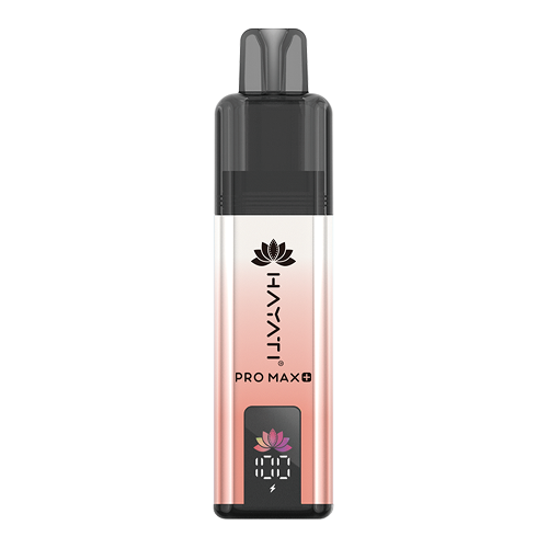 A Hayati Pro Max+ 4000 vape device with a metallic rose gold and silver gradient body, a black mouthpiece, and a digital screen showing 100% battery, set against a plain white background.