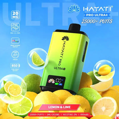 Hayati Pro Ultra Plus 25000 Lemon & Lime Kit with zesty lemon slices and fresh green lime segments.