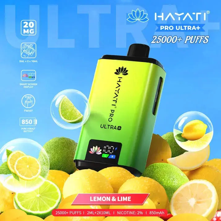 Hayati Pro Ultra Plus 25000 Lemon &amp; Lime Kit with zesty lemon slices and fresh green lime segments.
