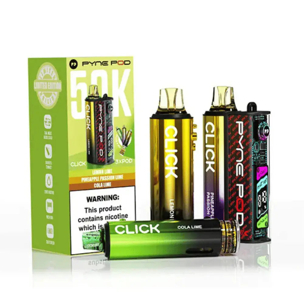 Pyne Pod Click 50K Prefilled Pod Kit – 50,000 Puffs, LED Display & Mesh Coil Vape At Door