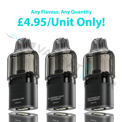 Three Oxva Tasteflex SL 12K Puffs Prefilled Replacement Pods appearing on a white background with pricing on it.