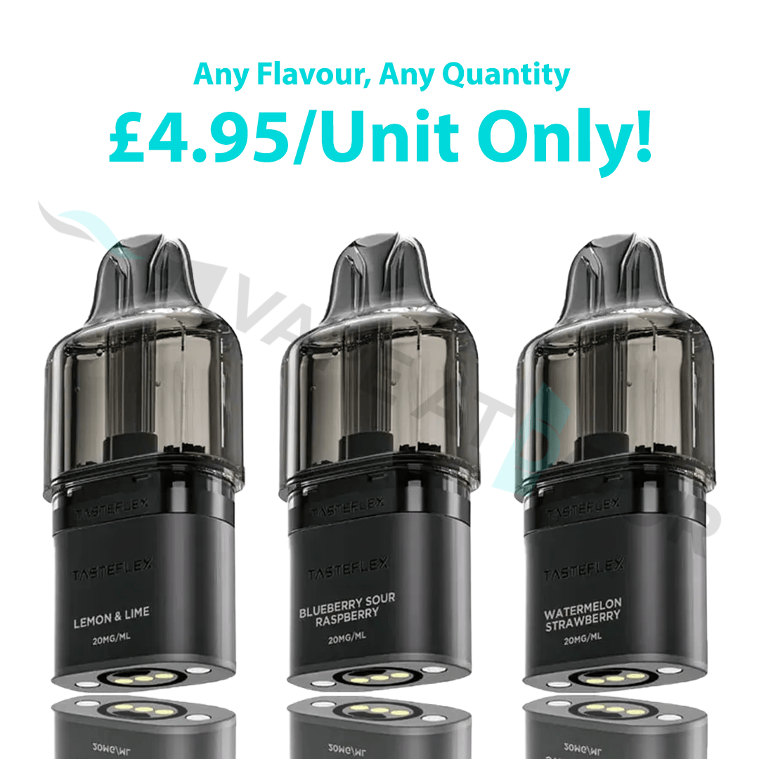 Three Oxva Tasteflex SL 12K Puffs Prefilled Replacement Pods appearing on a white background with pricing on it.