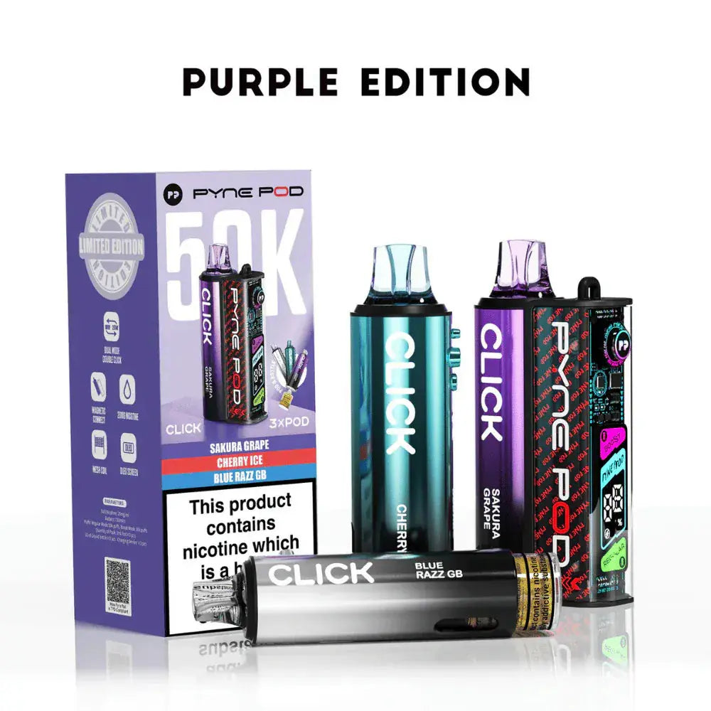 Pyne Pod Click 50K Prefilled Pod Kit – 50,000 Puffs, LED Display & Mesh Coil Vape At Door