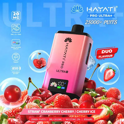 Hayati Pro Ultra Plus 25000 Strawberry Cranberry Cherry & Cherry Ice Kit with tart cranberries and chilled cherries.